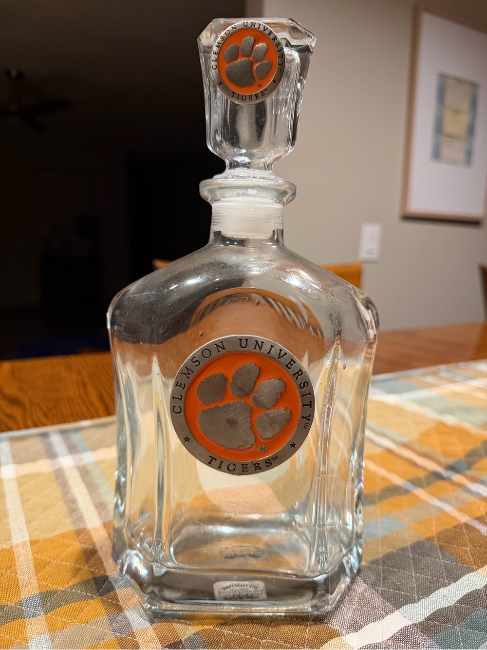 Clemson Tigers Heritage Metalworks Pewter Glass Decanter Matching Stopper 25 Oz